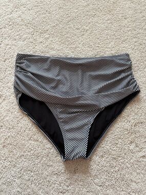 High-Waist Black & White Stripe Swim Bottoms - Women